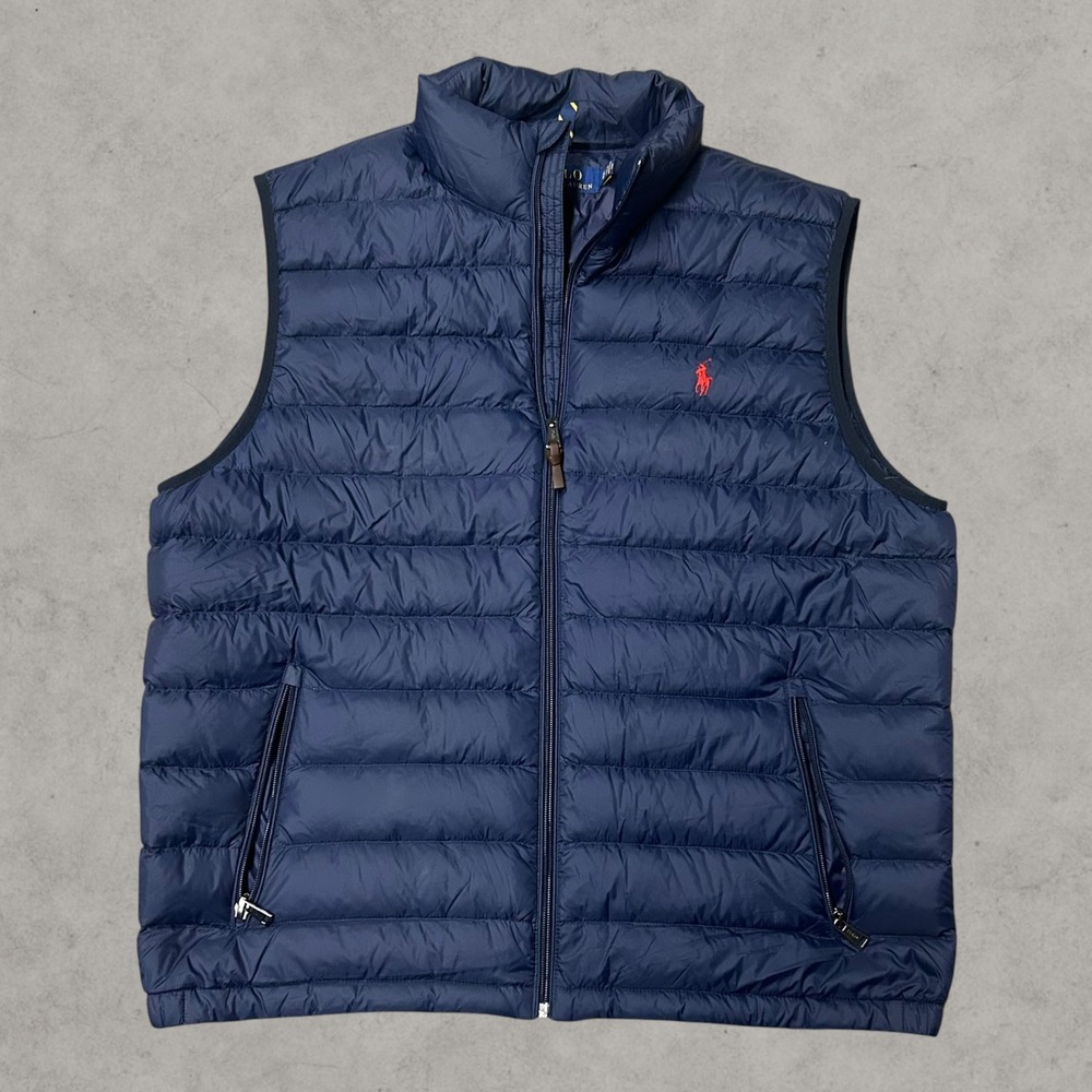 Polo Ralph Lauren Puffer Vest Men XL Navy Blue Quilted Zip Front Sleeveless Coat